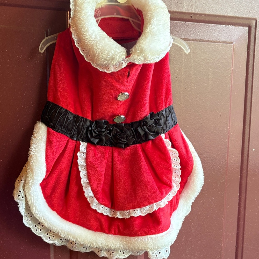Red and White Faux Fur Trimmed Dress